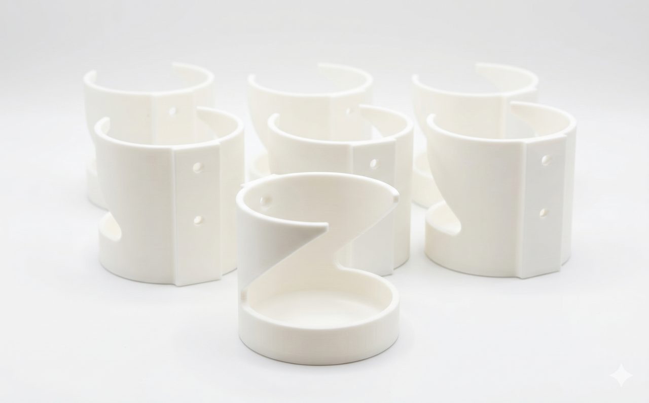 Set of white printed cylindrical clamp brackets